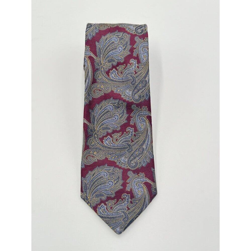 Jos A Bank Signature Collection Silk Tie Paisley Burgundy Gold Red